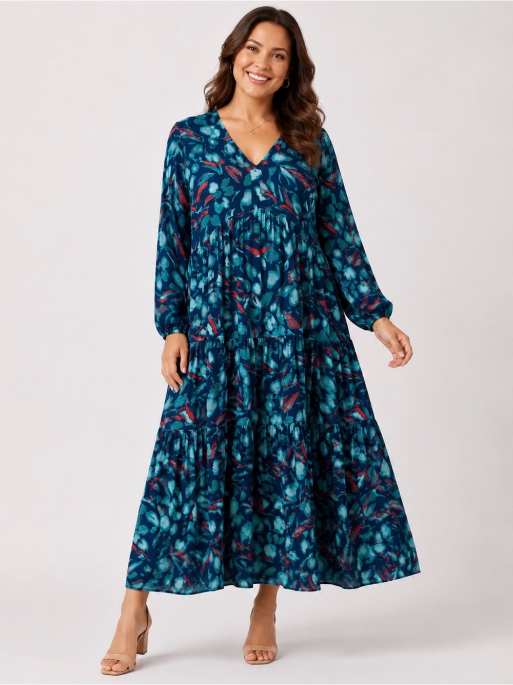 Nurture by Lamaze Botanical Floral Print Tiered Maxi Dress - Size Large - NWT